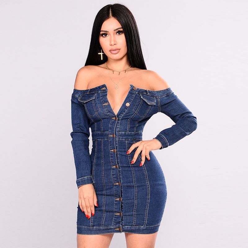 off the shoulder jean dress