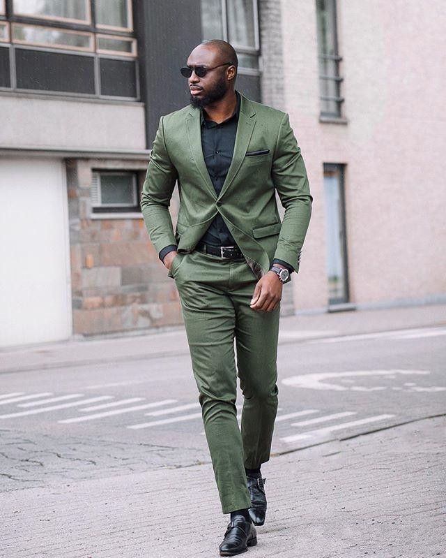 Hunter Army Green Mens Suits Slim Fit 