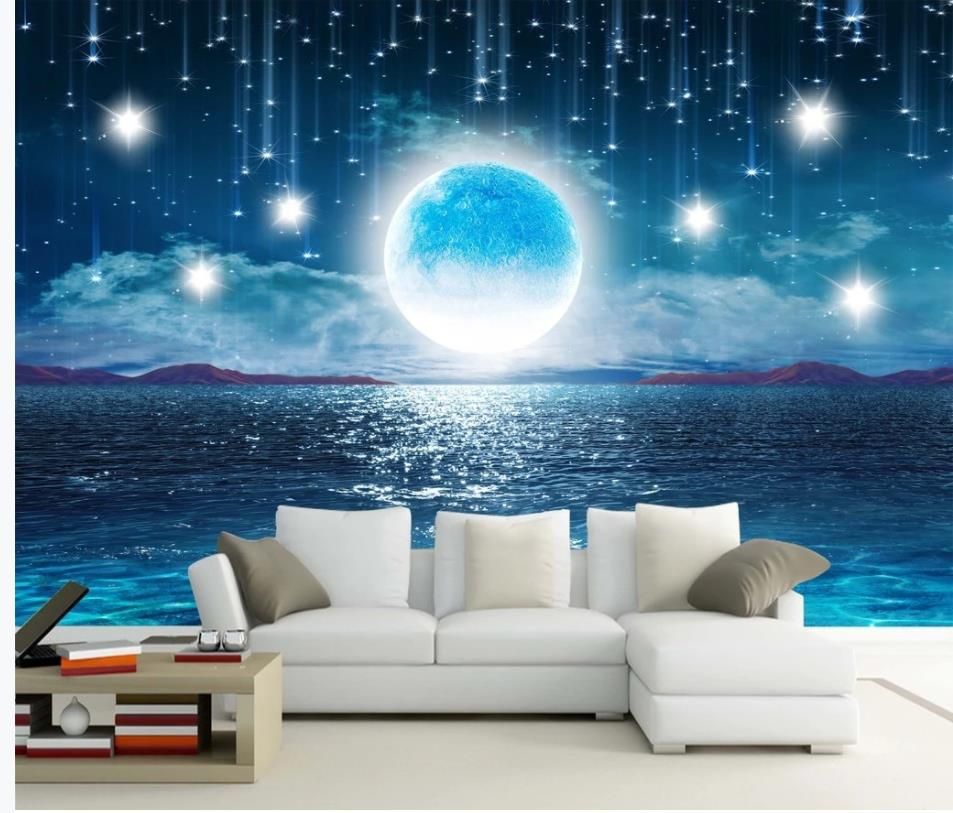 3d wall murals wallpaper Bright moon beautiful night sky starry moon landscape living room wall 3d wall murals wallpaper Bright moon beautiful night sky starry moon landscape living room wall