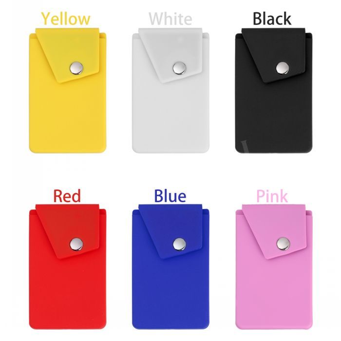 Adhesive Silicone Phone Wallet With Snap Pocket Phone Back Stick On