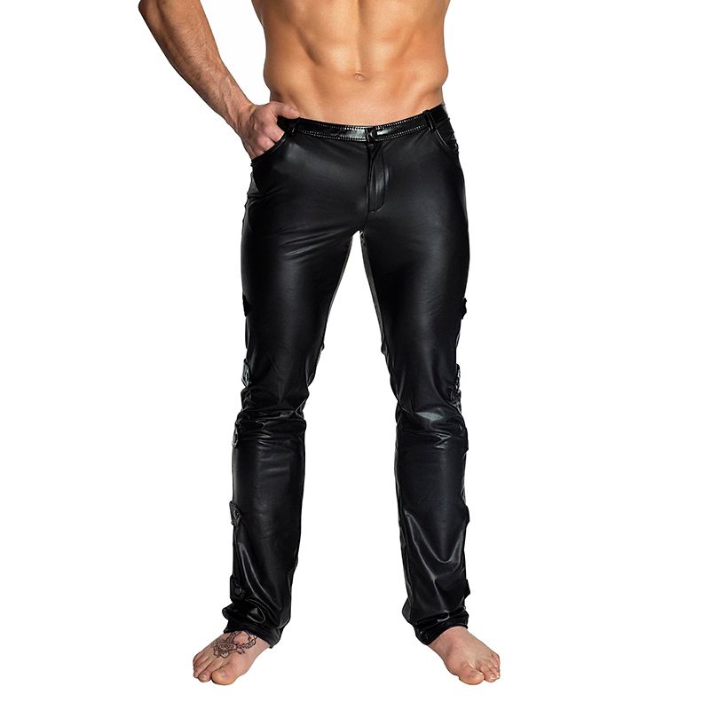calça couro preta masculina