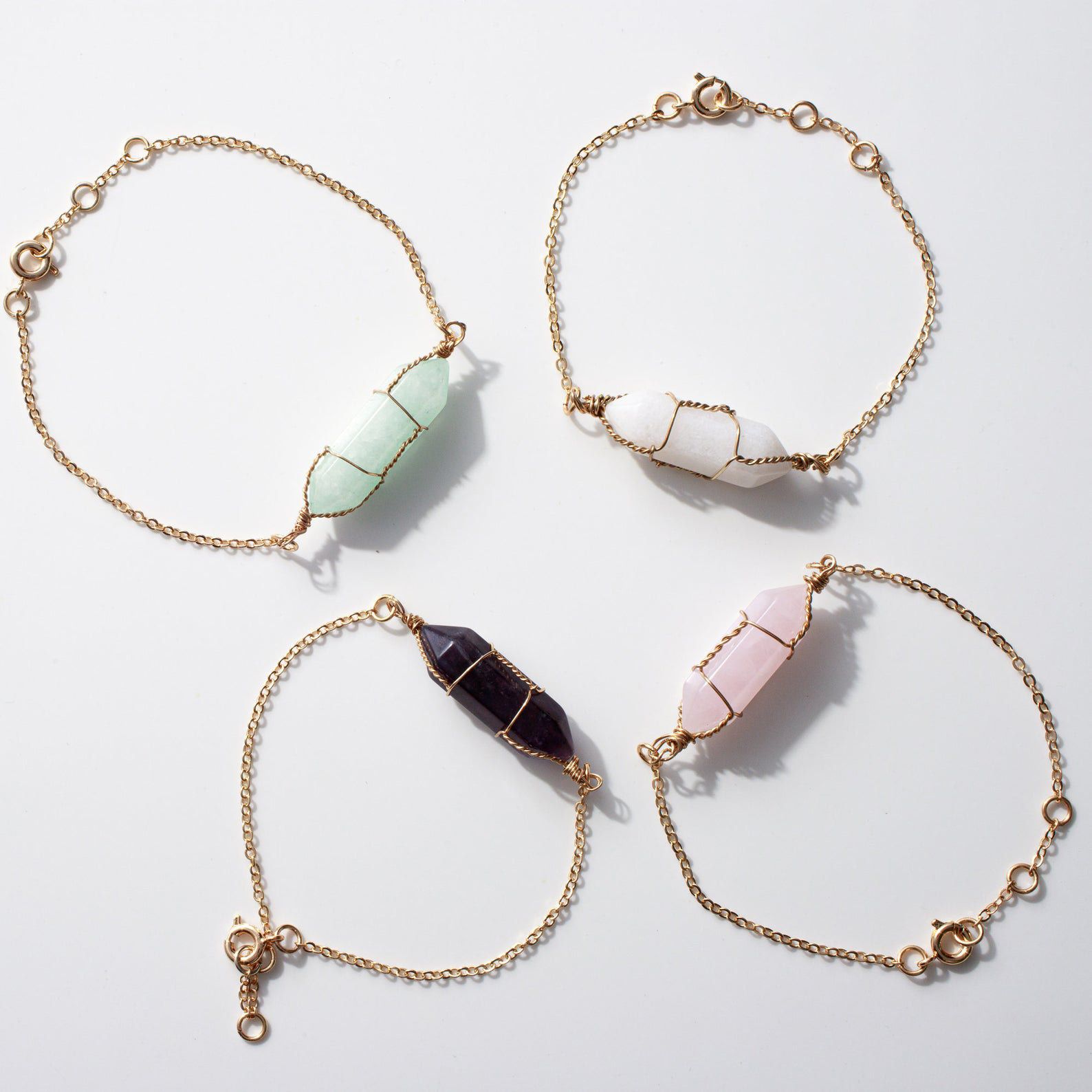 Materias primas de cuarzo cuarzo rosa, blanco, minimalista, delicada pulsera ajustable, brazalete de cristal