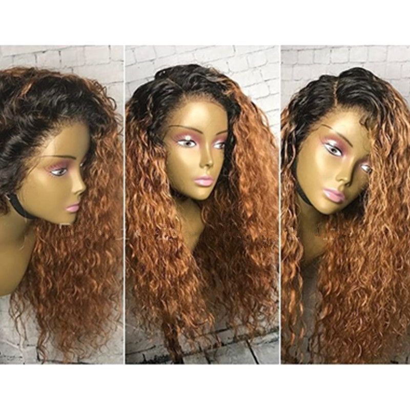 1b Honey Blonde Lace Front Wig Brazilian Curly Remy Ombre Full