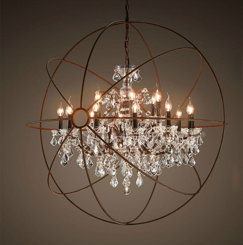 Bulk Foucaults Orb Clear K9 Crystal Chandelier Rustic Iron Globe Suspension Handing Lamp New Loft Industrial For Living Room Pa0102 From James19198 437 39 Dhgate Com Bulk Foucaults Orb Clear K9 Crystal, Orb Crystal Chandelier Entryway