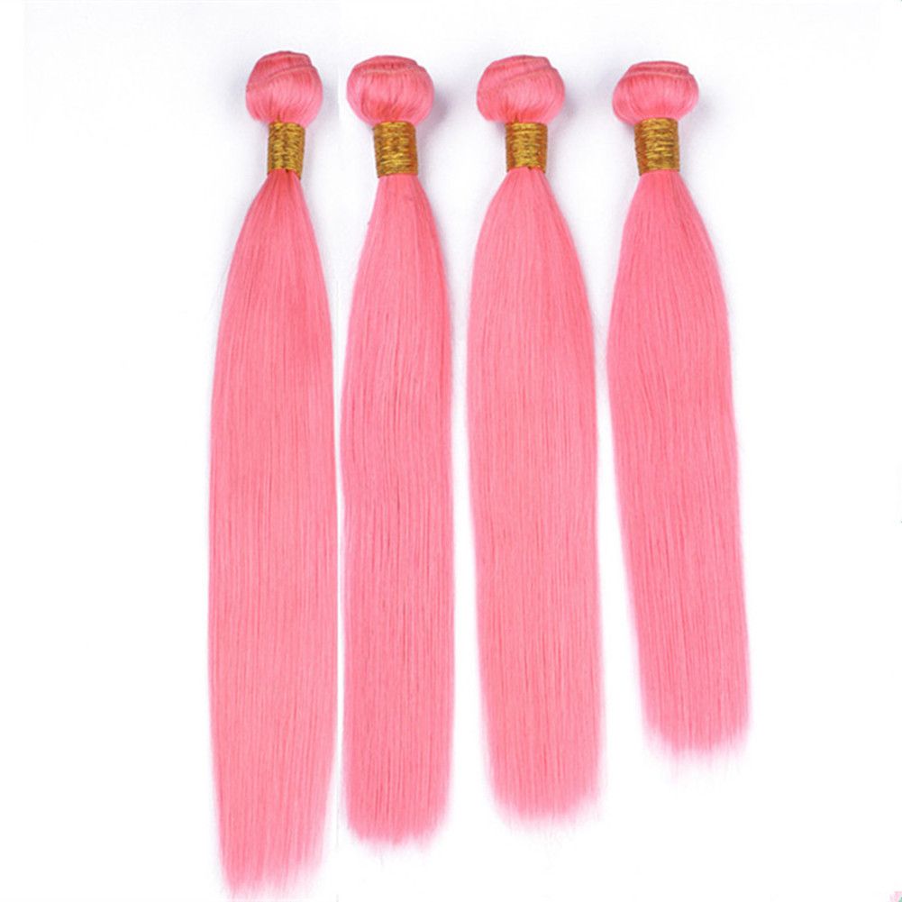 2019 Peruvian Light Pink Weaves Human Hair 4 Bundles With Frontal