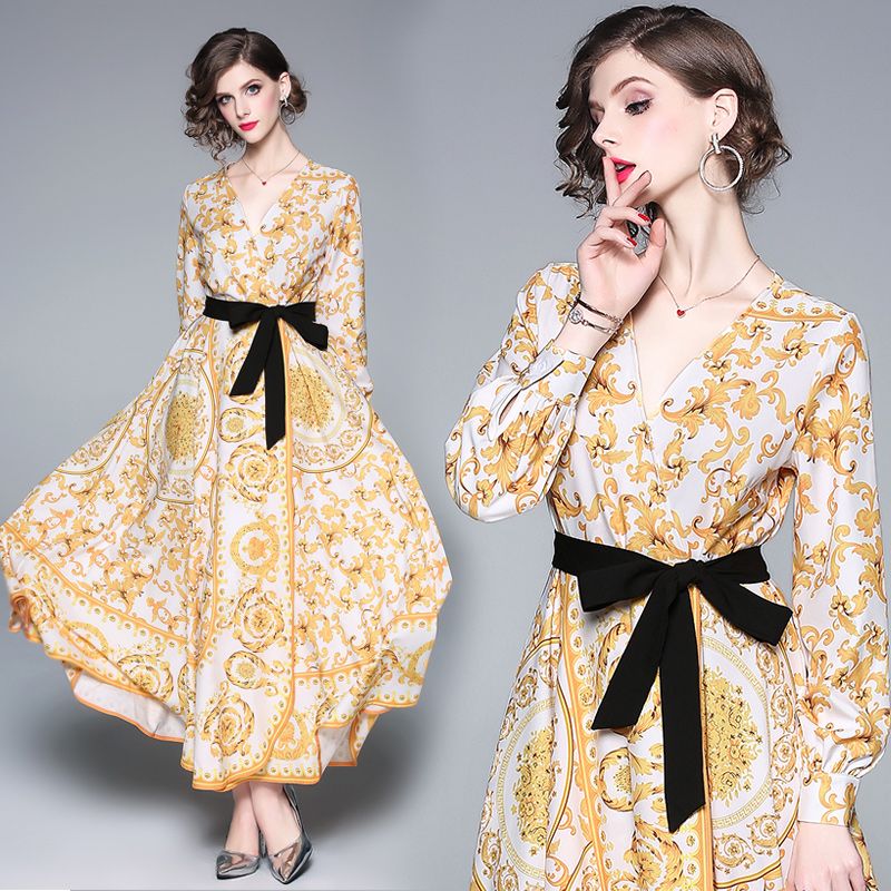 baroque print maxi dress