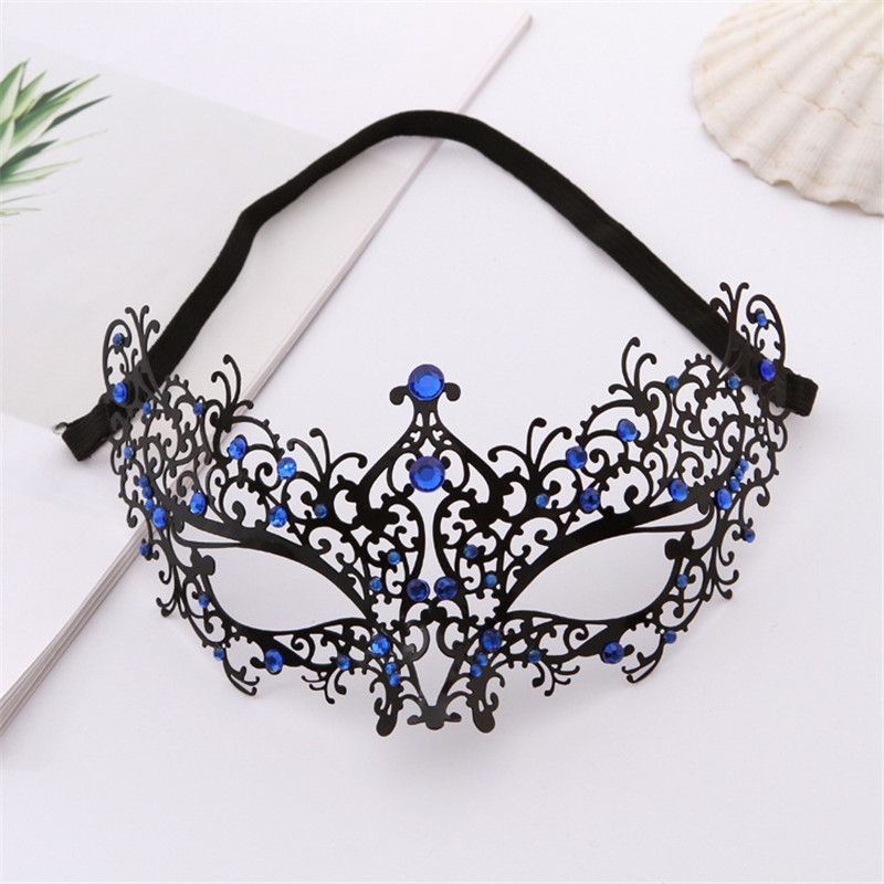 Black w// Rhinestones Womens Superhero Costume Metal Venetian Masquerade Mask