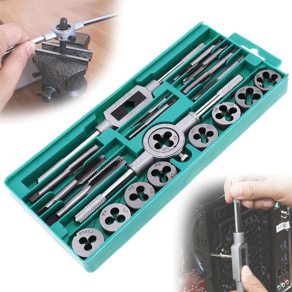 Juego de machos y matrices de 20 piezas M3 ~ M12 Rosca de tornillo y l 