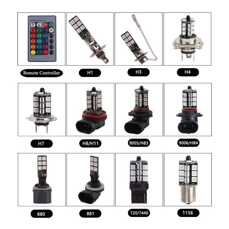 Remote Control 2x H1 H3 880 881 RGBW LED 27SMD 5050 Car Headlight Fog Lamp Bulb