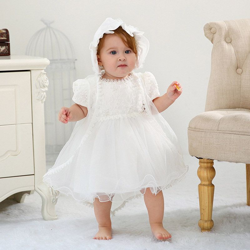 New Baby Infant Girl Toddler Christening Baptism Bonnet Formal Dress White 0-18M