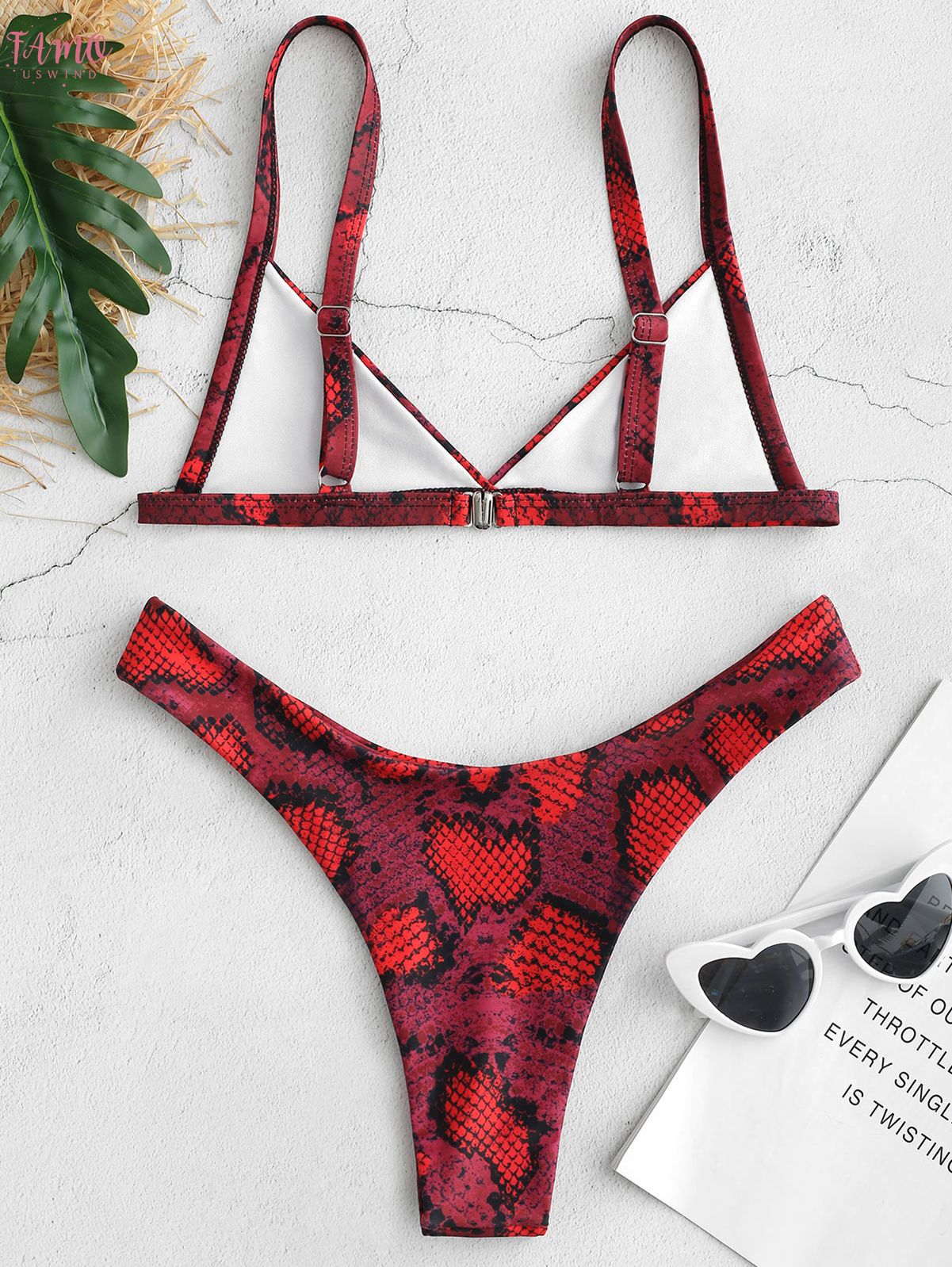 red snakeskin bathing suit