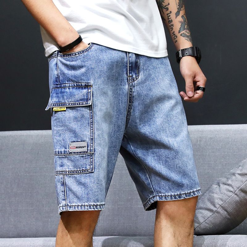 El fin de 2021 nuevo verano de la mujer pantalones vaqueros pantalones  cortos de cintura alta del botón de las mujeres de ancho de pierna casual  loose fit azul y negro de