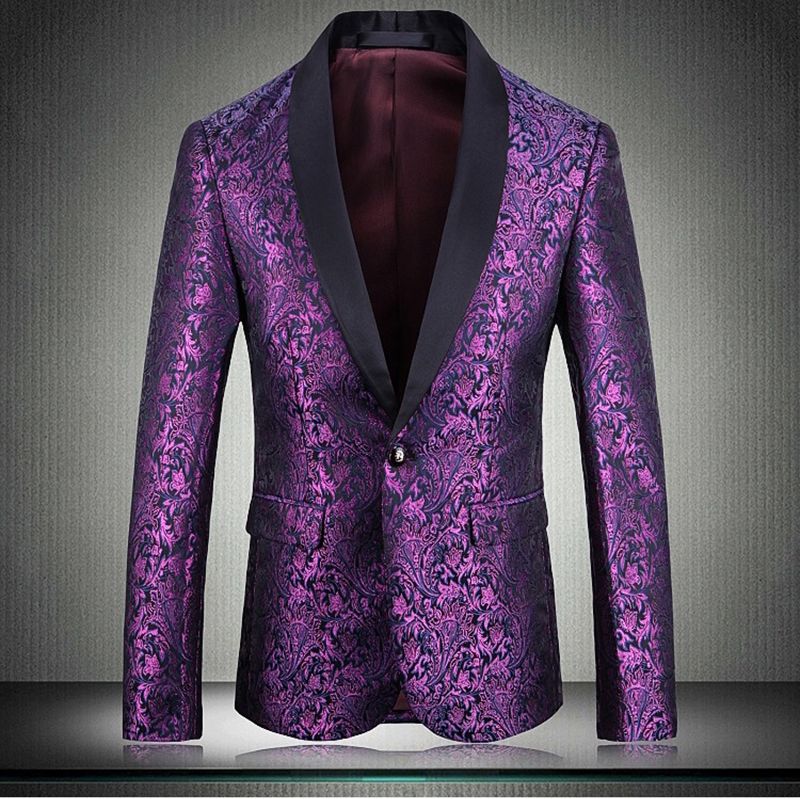 Mens Luxury Purple Floral Tuxedo Blazer Suit Mens Coats And Jackets One