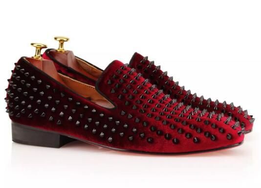 Wine Red Spikes Red Bottoms Loafers Men 