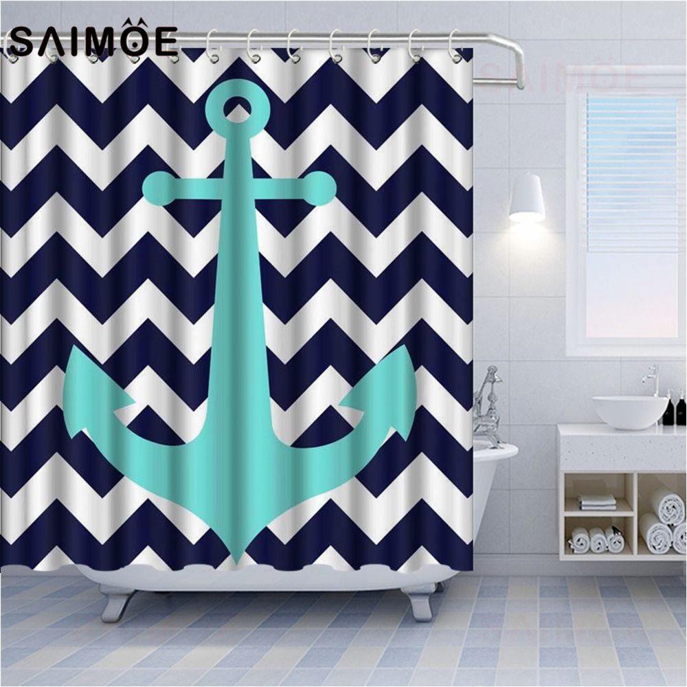 compre impresion en color de la raya de la cortina de ducha blue anchor patron bano cortina de ducha decoracion negro blanco ondulada bano cortina