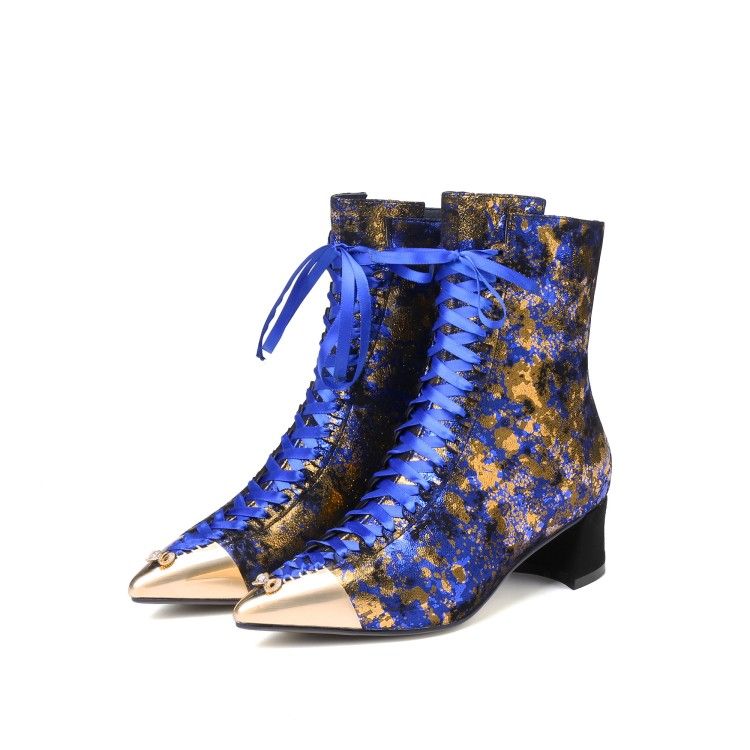 ladies blue leather ankle boots