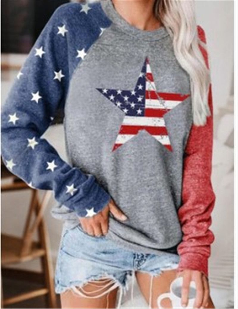 Compra Bandera Americana De Moda Sudaderas Y Estrellas Contraste De Color  Femenina Floja De Ropa Para Mujer Diseñador Remiendo Sudaderas Con Capucha  De Manga Larga Cuello De O Damas Barato | Entrega