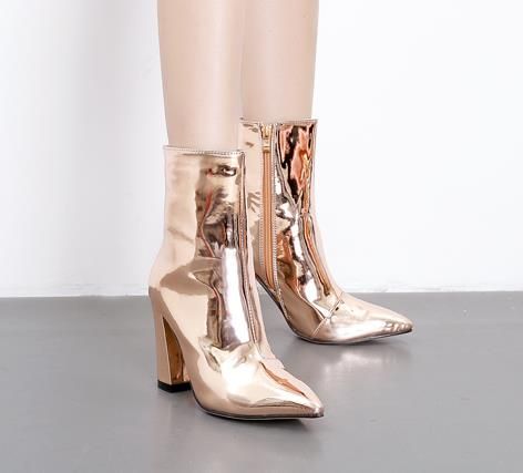 Shimmering Leather Boots - Gold-colored - Ladies