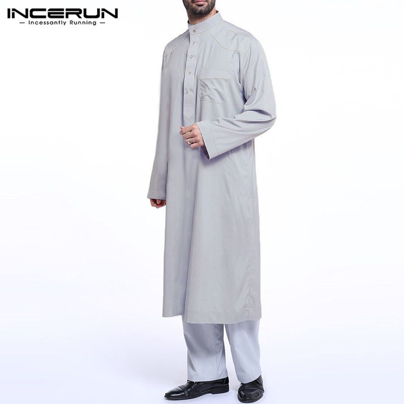 Compre Incerun Para Hombre Musulmán Arábigo Saudita Thuebe Kaftan Vestido Roba Manga Larga Jubba Thobe Hombres Saudita árabe Musulmán Ropa Islámica 5xl 2020 A 15 7 Del Dennicome Es Dhgate Com