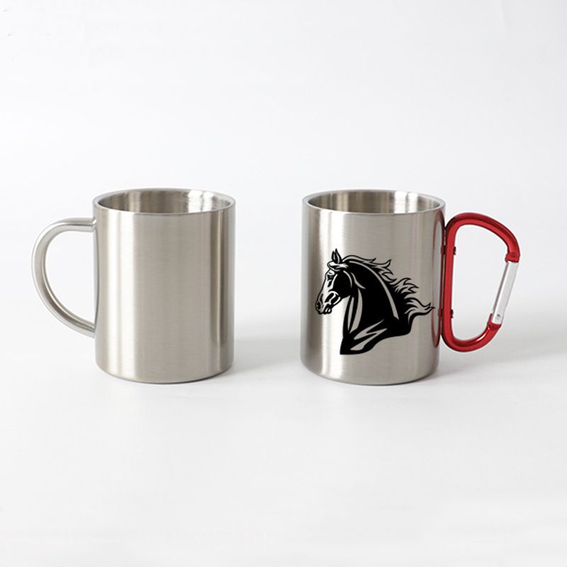 10oz Sublimation Silver Coffee Mug With Carabiner Handle Stainless