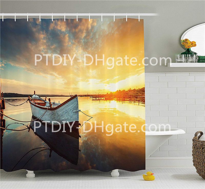 2019 Lake House Decor Shower Curtain Small Boat On Water With Horizon And Overcast Dramatic Sky Harbor Home From Ptdiy 10 68 Dhgate Com