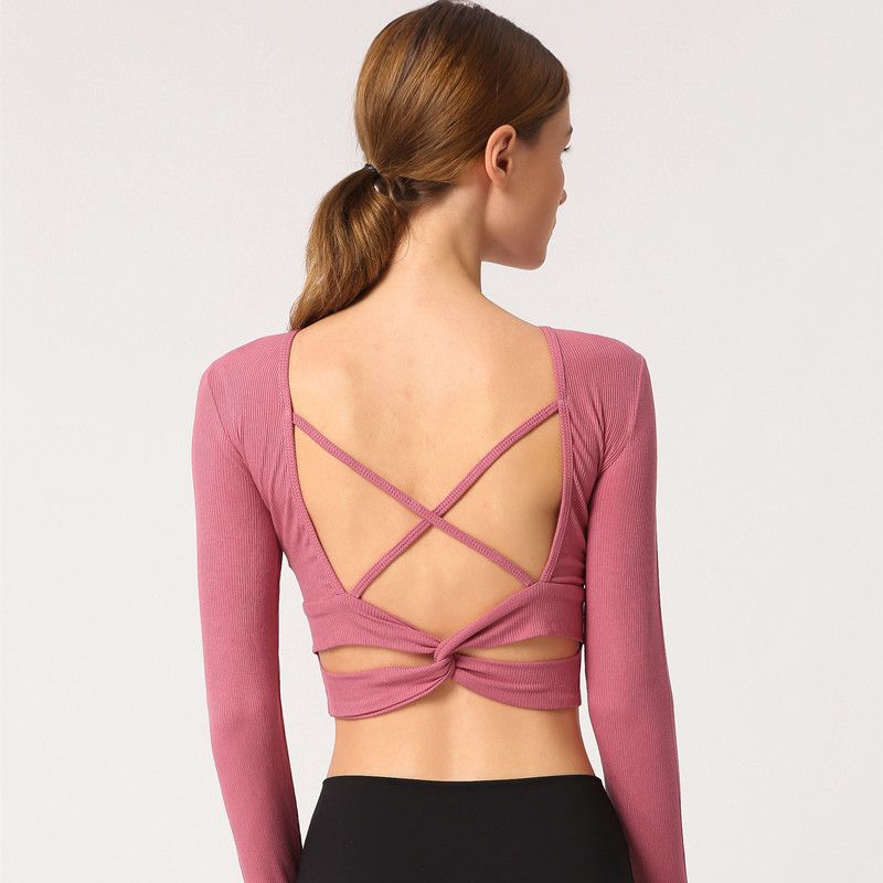 open back workout tops long sleeve