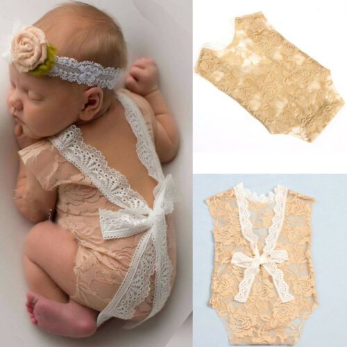 Newborn Baby Girls Lace Floral Romper Body Suit Photo Props Photography Costume