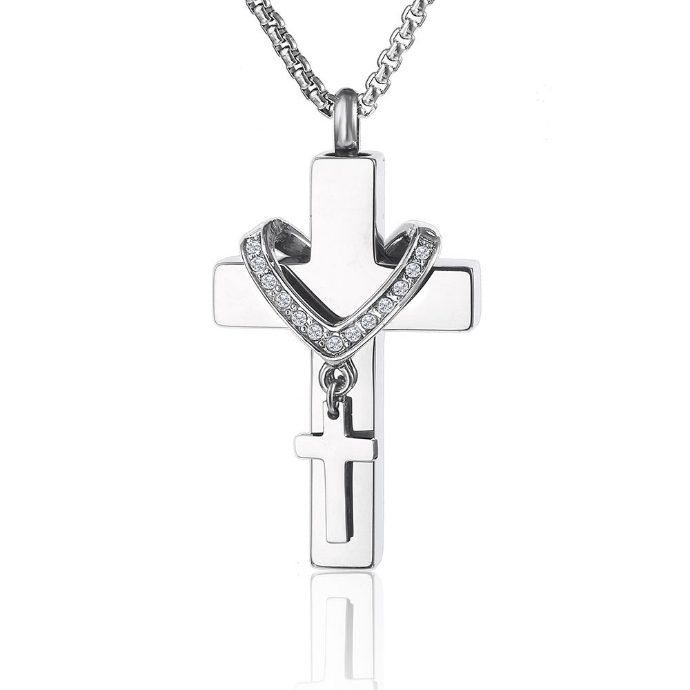 Cross Cremation Necklace for Ashes Stainless Steel Cremation Urn Memorial Keepsake Ashes Holder Pendant Necklace