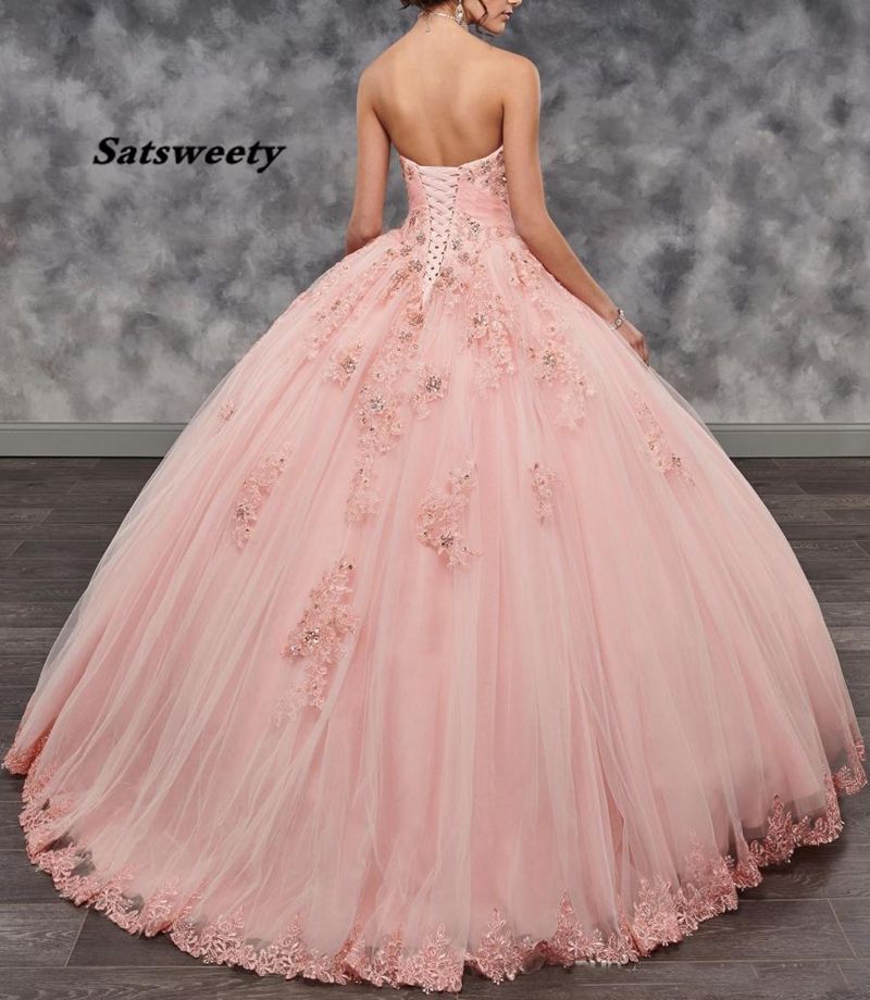 Precioso vestido de quinceañera rosa vestido de bola de bola de encaje con cordones con vestidos Precioso vestido de quinceañera rosa vestido de bola de bola de encaje con cordones con vestidos