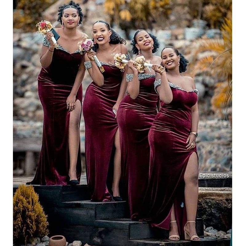 Purple velvet bridesmaid sales dress