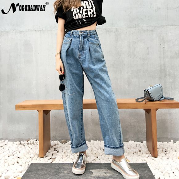 Compre Namorado Calça Jeans Mulher Perna Larga Calças Jeans De Cintura Alta Jeans Femme Soltas Calças Azuis Para As Mulheres Casuais Inverno Inferior Do Vintage Novo Y19072501 De Yiqiu, $140,38 | Pt.Dhgate.Com