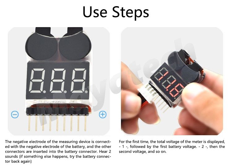 Lipo Battery Voltage Tester 1S-8S link Low Buzzer Alarm