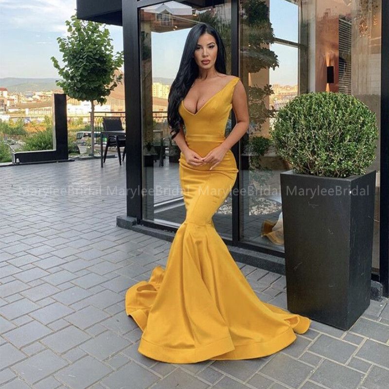 mustard evening gown