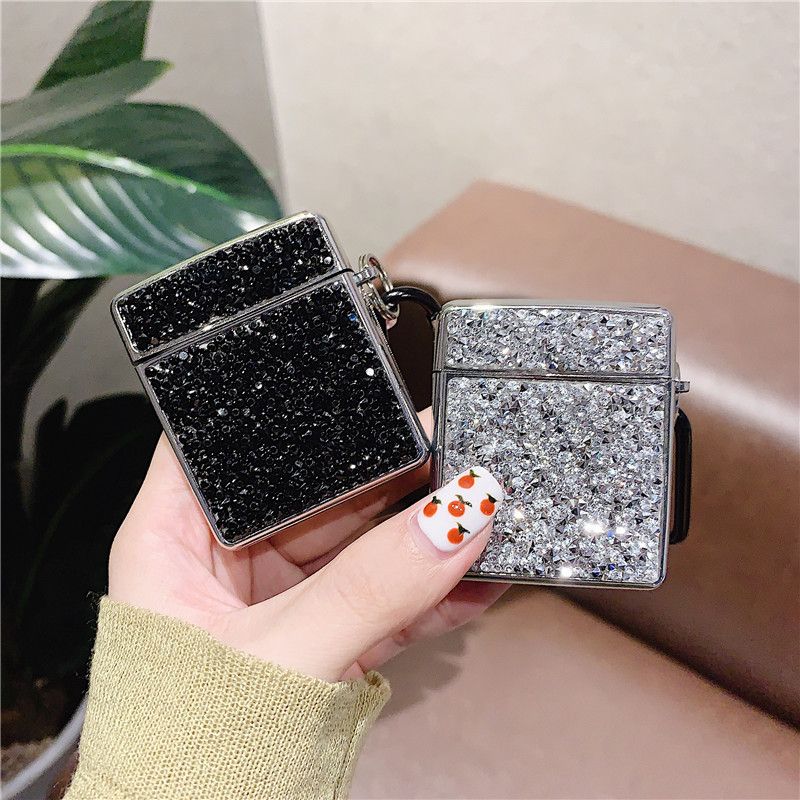 Surakey Cover Compatibile con Apple Airpods 1 & 2 Custodia Rigida PC Glitter Paillettes Trasparente Profumo Case con Catena Moda Ultra Slim Antiurto Anti-Scratch Cover per Apple Airpods 1 & 2,Rosa 