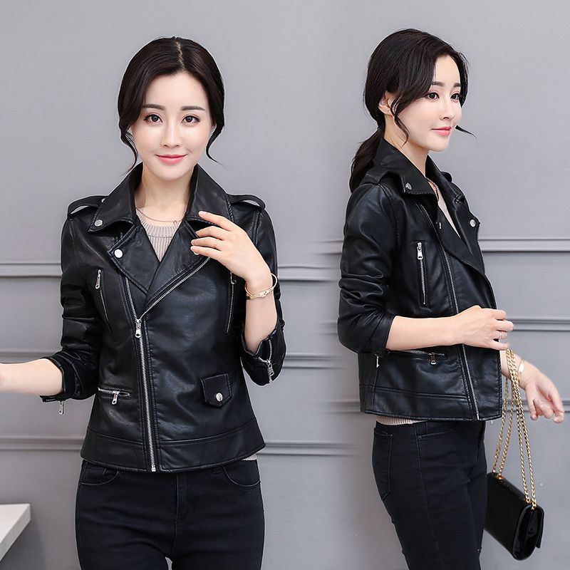 YUNY Womens Zips Casual Lapel Slim Fashion Top Leather Jacket Coat Black 2XL 