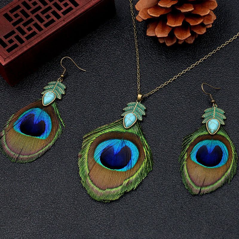 Feather Necklace Earrings For Women 