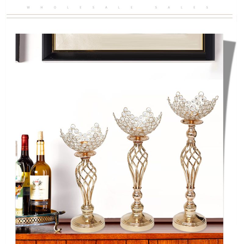 Hollow Candle Holders Gold Metal Crystals Wedding Table