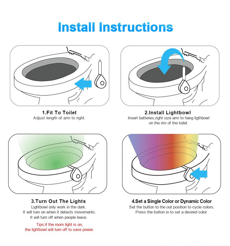 16/8 Color Backlight for Toilet Bowl WC Toilet Seat Lights with