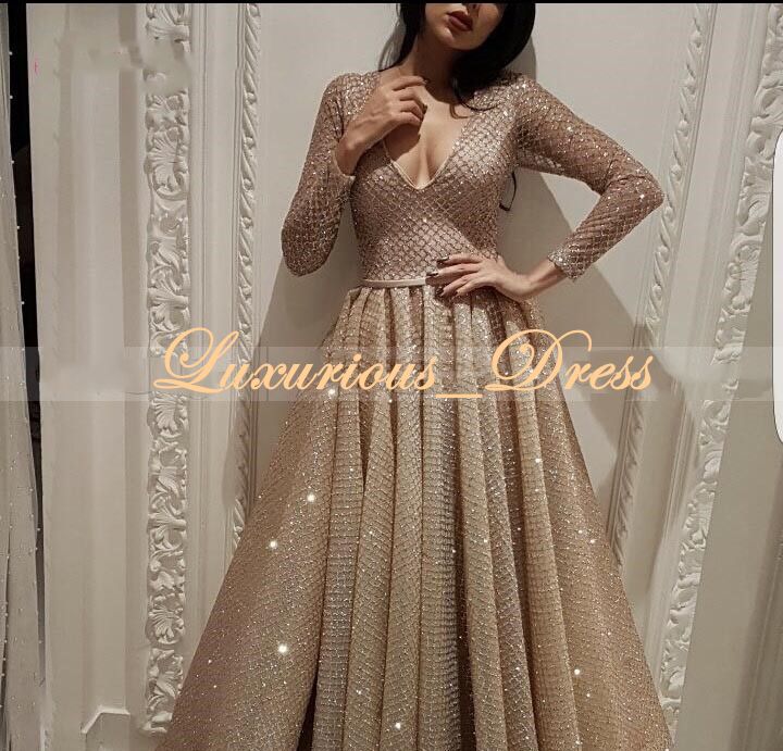 Vestidos elegantes la graduación vestido de noche brillo de las lentejuelas de oro