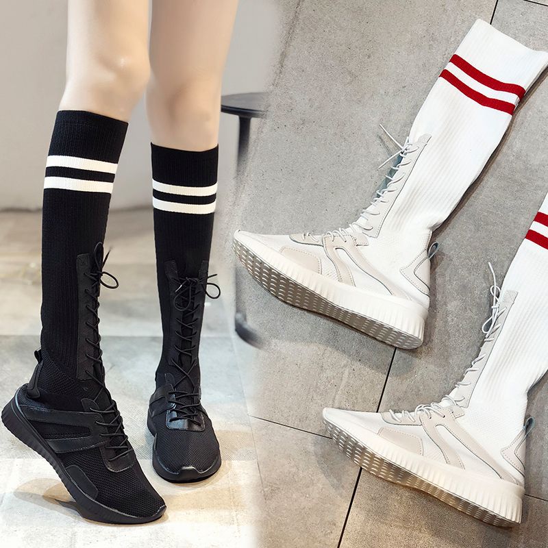 flat white boots knee high