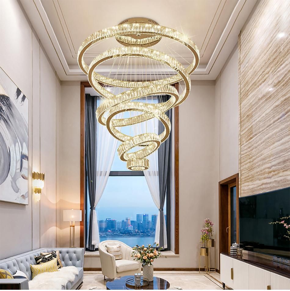 Luxury LED Modern Chandelier Lighting Large Staircase LED Crystal