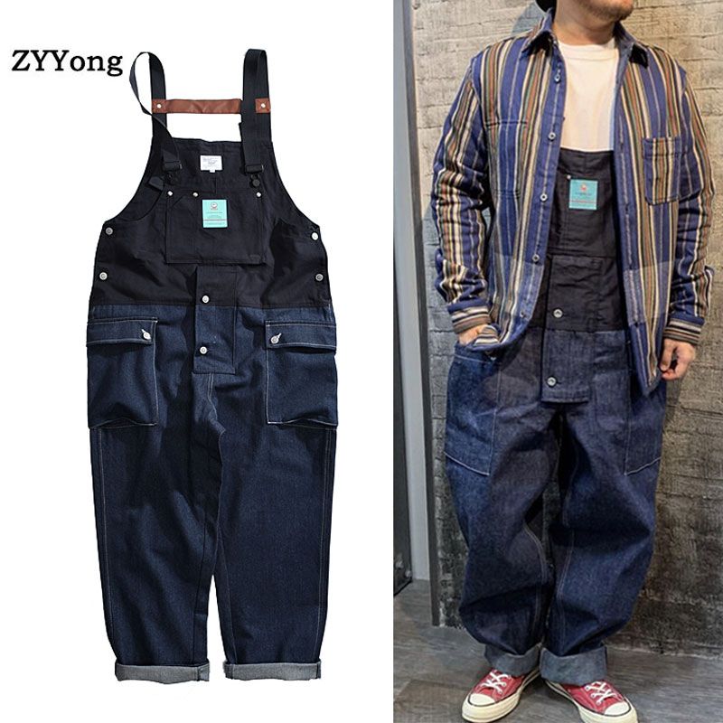 2020 Multi Pocket Bib Overalls Men Hip Hop Streetwear Cargo Work Pants