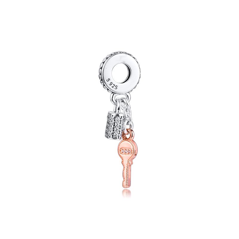 Padlock and Key Dangle Charm, Sterling silver
