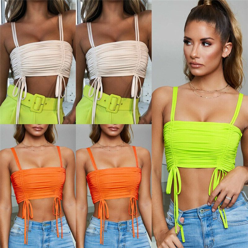 Compra Moda Mujer Fluorescente Correa Cruzada Tank Tops Sexy Lady Verano  Sólido Bare Belly Chaleco Sin Mangas Crop Tops Mujer Ropa Barato | Entrega  Rápida Y Calidad | Es.Dhgate