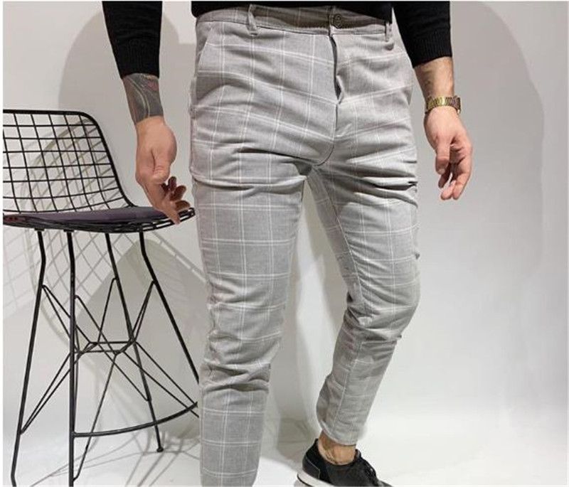 Casual Color Sociales Check Plancha de negocios Slim Fit a rayas Pantalones Hombre Ropa de vestir Casual Color Sociales Check Plancha de negocios Slim Fit a rayas Pantalones Hombre Ropa de vestir