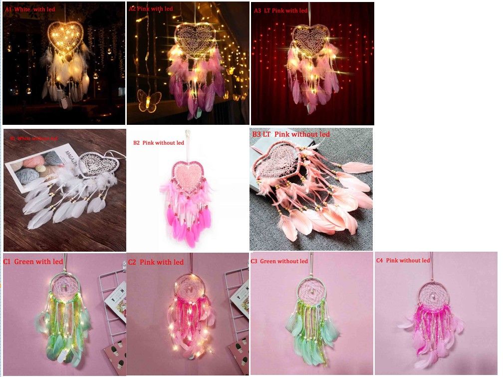 White LED Light Love Heart Dream Catcher Kids Feather Handmade Gift Wall Hanging 