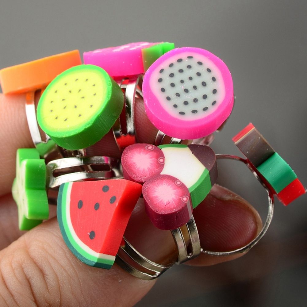2021 Mix Children Ring Jewelry Polymer Clay Fruit Strawberry Shape
