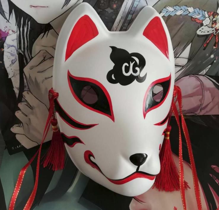 Japan Anime Full Face Hand-Painted Japanese Fox Kitsune Cosplay Masquerade Mask 