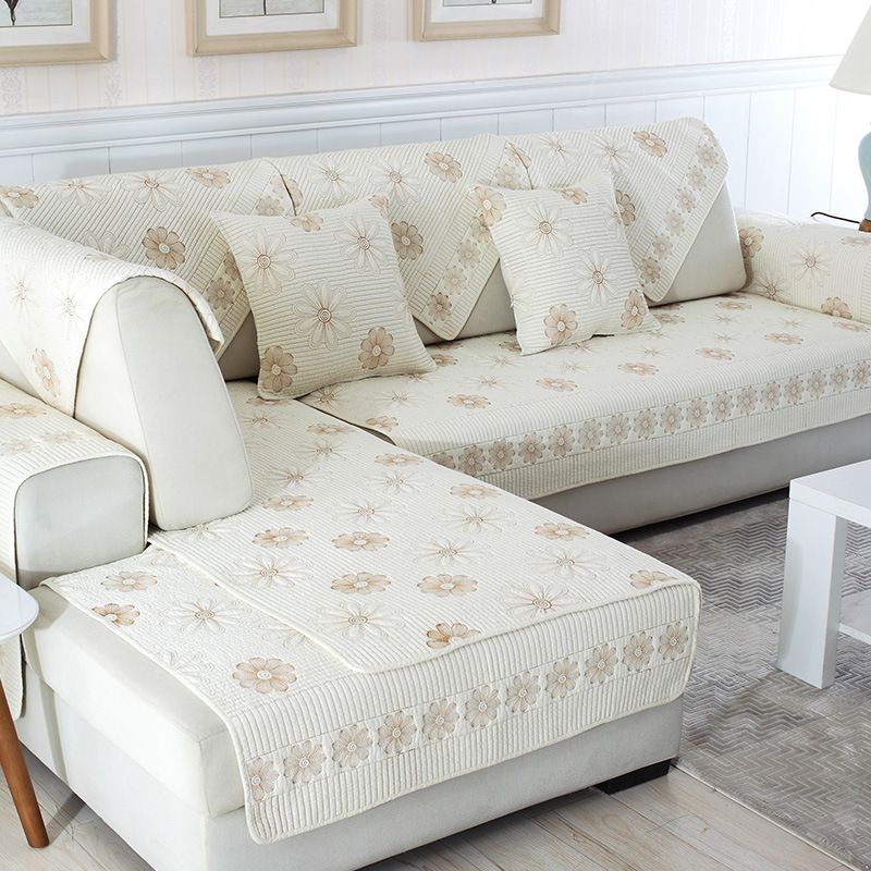 Double Sided Cotton Sofa Cover Cushion White Embroidered Sofa