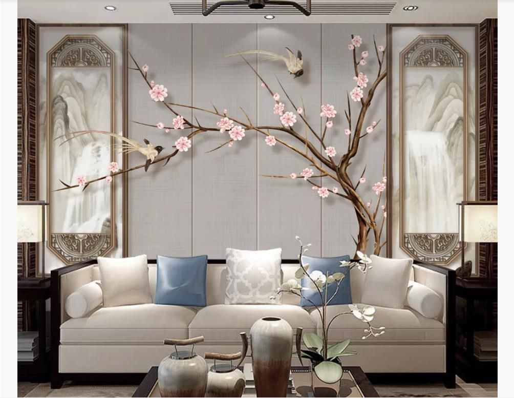 Chinese Stereo Flower And Bird Landscape High End Tv Background Wall Painting Wall Papers For Walls 3d Papel De Parede From R15907037876 9 24 Dhgate Com